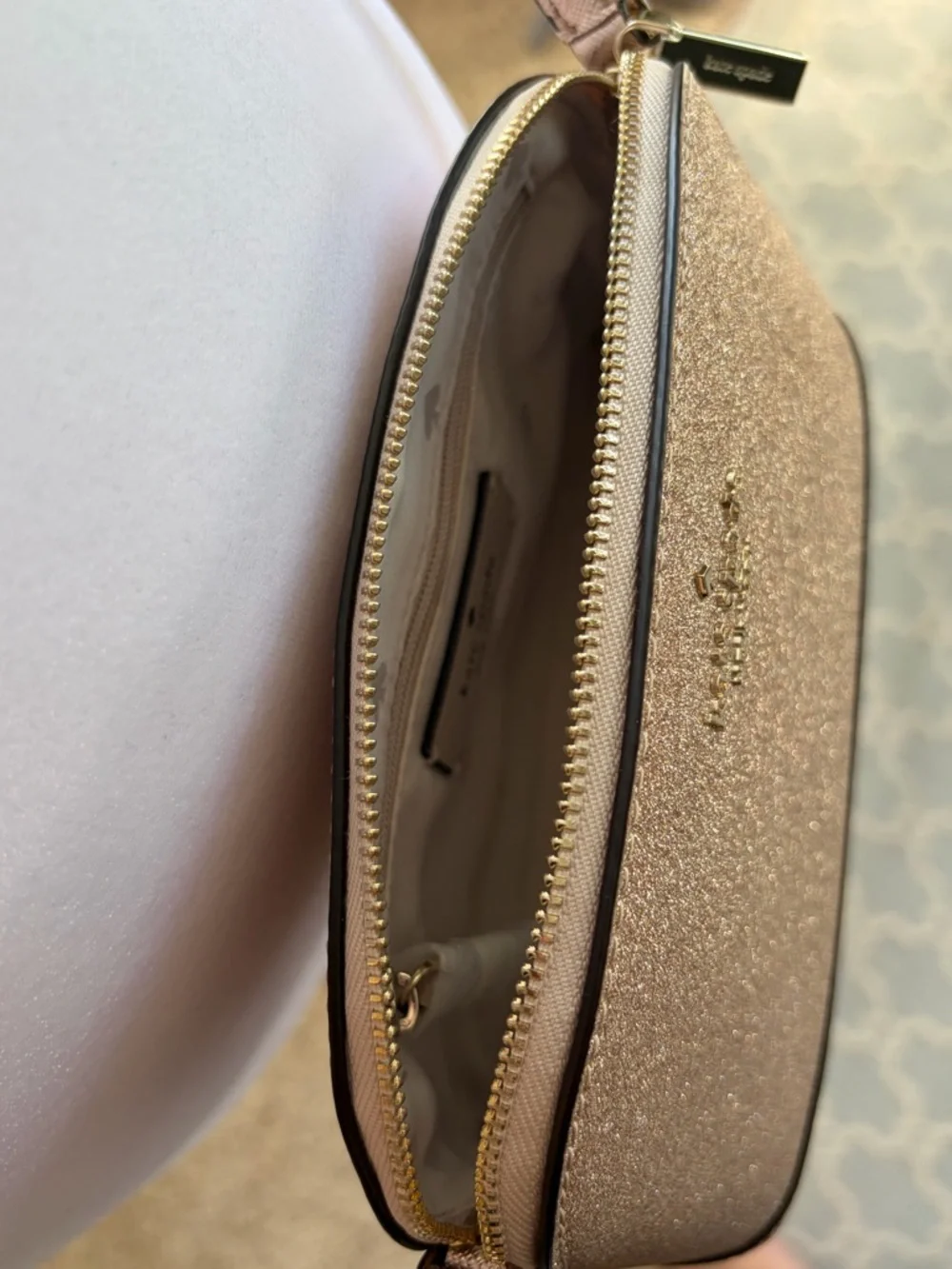 Kate Spade rose gold glitter crossbody bag
